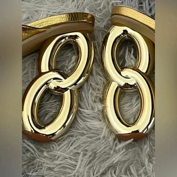 MGOLD SHOES METALLIC SHIMMER OPEN TOE MULE CHAIN FORMAL SEXY HEELS SIZE … - Picture 4 of 14